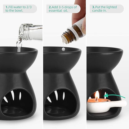 ComSaf Essential Oil Burner Wax Melt Burners Set of 1, Aromatherapy Aroma Burner Ceramic Oil Diffuser Candle Tealight Holder Home Bedroom Decor Christmas Housewarming Gift, Black