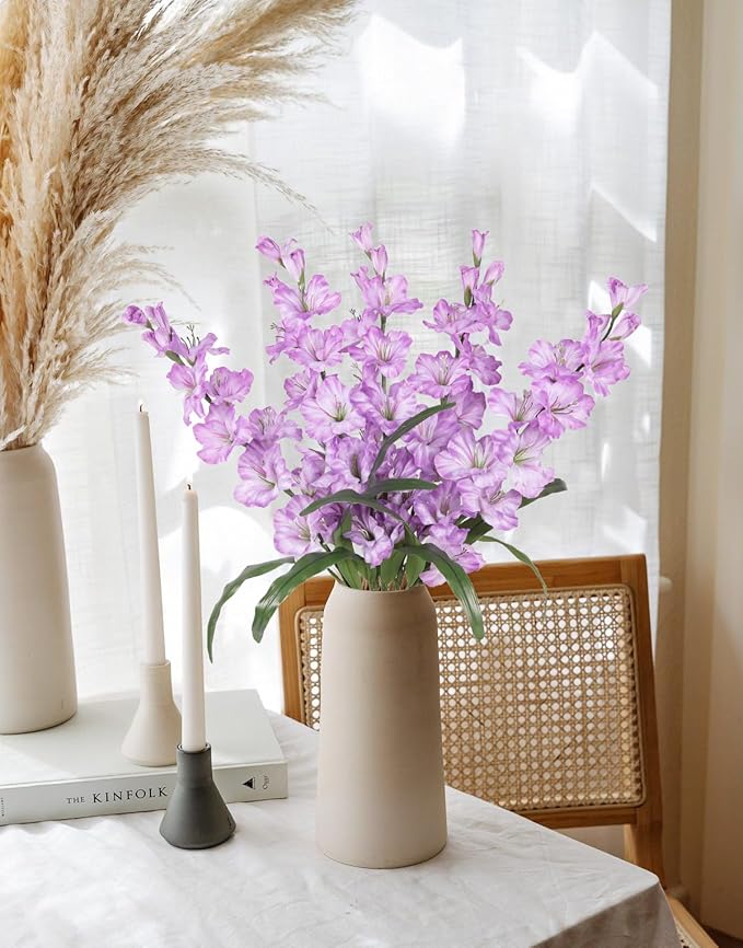 IPOPU Purple Artificial Gladiolus Flowers 5PCS Lavender Flowers Artificial Gladiolus 33" Long Stem Artificial Flowers for Tall Vase Wedding Home Party Table Floral Arrangement (Light Purple)