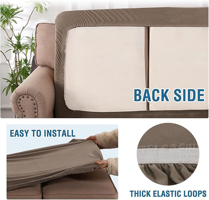 H.VERSAILTEX Fleece Couch Cushion Covers Stretch Couch Covers for 3 Cushion Couch Sofa Thick and Soft Couch Cushion Covers Washable (3 Seater Cushion Cover, Taupe)