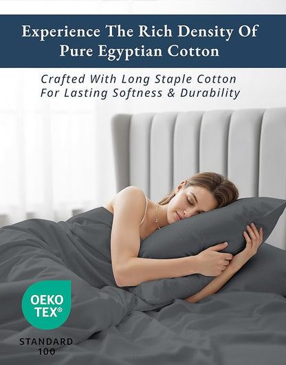 LANE LINEN 100% Egyptian Cotton Sábanas Full Size, Soft & Comfy Natural Cooling Mercerized Cotton Sheets Full Size, No Pill Fade Resistant 15" Deep Pocket Jaquard Swiss Dot - Charcoal