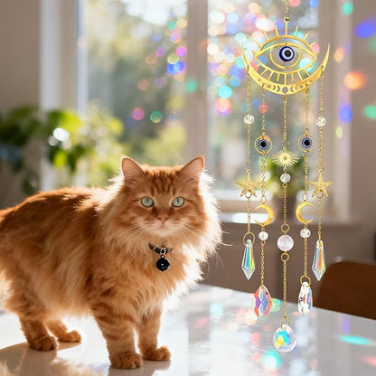 Crystal Suncatcher, Suncatcher for Windows Hanging Indoor Outdoor, Evil Eye Sun Catchers Prisms Rainbow Maker Home Garden Backyard Ceiling Room Decor for Valentines's and Mother's Day Birthday Gift