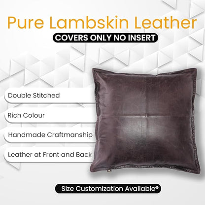 LL LEATHER LOVERS Lambskin Leather Pillow Cover - Sofa Cushion Case - Decorative Throw Covers for Living Room & Bedroom, 20x20 Inches - Dark Brown Box Pack of 2