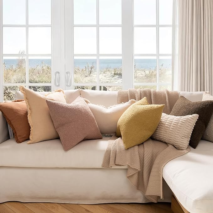 MIULEE 18x18 Inch Decorative Pillow Covers for Couch Bed Set of 2 Textured Boucle Neutral Spring Throw Pillows Valentine Blush Pink Accent Solid Cushion Pillowcases Sofa Livingroom Home Decor