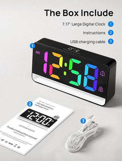 MASHI Loud Alarm Clock for Heavy Sleepers,Digital Clock with 12 Color NightLight,Adjustable Volume,Dynamic RGB Color, Snooze, DST Bedrooms Bedside,ok to Wake for Kids,Teens