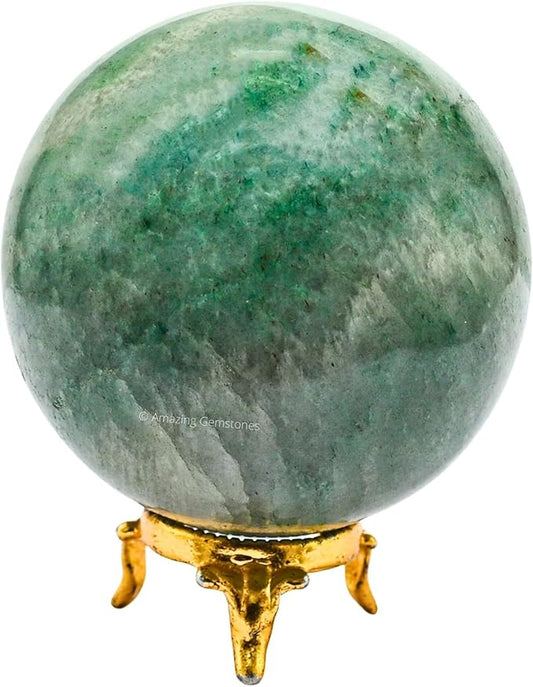 Amazing Gemstone Green Aventurine Crystal Ball with Stand - 3 Inches Large Crystal Sphere Meditation Balls for Witchcraft and Decorative Balls