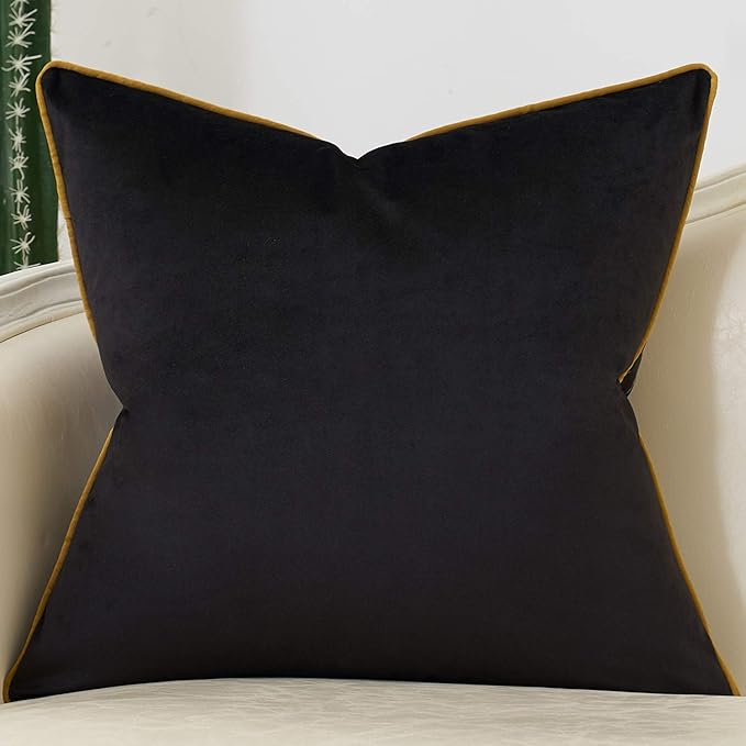 Avigers 18 x 18 Inch Black Gold Striped Geometric Lines Embroidery Velvet Cushion Case Luxury Modern Throw Pillow Cover Decorative Pillow for Couch Living Room Bedroom Car 45 x 45cm