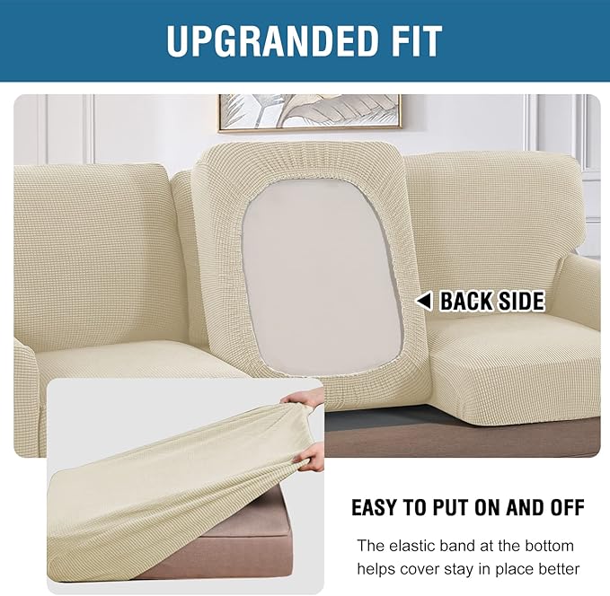 H.VERSAILTEX Multi-Pieces Sofa Covers Stretch Couch Covers Form Fitted Seats and Back Cushions Covers (2 Seat Covers Plus 2 Back Cusion Covers, Bonus 2 Armrest Covers), Natural