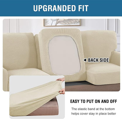 H.VERSAILTEX Multi-Pieces Sofa Covers Stretch Couch Covers Form Fitted Seats and Back Cushions Covers (2 Seat Covers Plus 2 Back Cusion Covers, Bonus 2 Armrest Covers), Natural