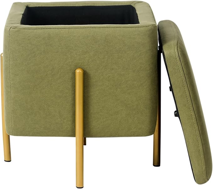 Adeco Upholstered Tufted Square Storage Ottomans, Olive Green Modern Fabric Footrest Ottomans with Storage for Couch Small