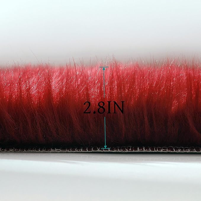 Faux Fur Rug Sheepskin Shag Fluffy Fuzzy Red 2x6 ft Runner Rugs for Bedroom Bedside Bed Floor Living Room Plush High-Density Cushion Carpet Super Sofa Cover