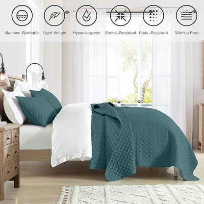 HORIMOTE HOME Quilt Twin Size Teal Blue, Lightweight Quilt for Summer Ultra-Soft Microfiber Modern Style Quilted Clouds Pattern Bedspread Quit Set 2 Pieces (1 Quilt and 1 Pillow Sham)