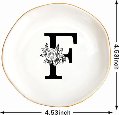 JoycuFF Initial F Ceramic Jewelry Tray, Bridesmaid Bride Gifts, Mothers Day Christmas Anniversary Engagement Birthday Gifts for Women Couples, Trinket Dish for Rings Earrings Necklaces Bracelets Keys