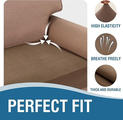 H.VERSAILTEX Fleece Couch Cushion Covers Stretch Loveseat Covers for 2 Cushion Couch Loveseat Covers Comfortable and Durable Fabric (2 Seater Cushion Cover, Camel)