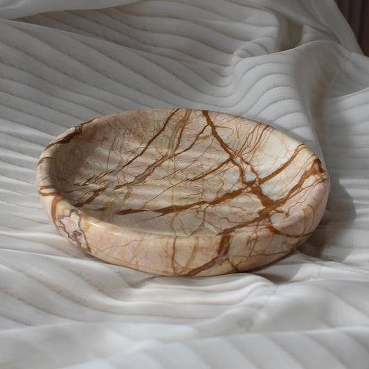 Natural Marble Travertine Ring Dish Jewelry Tray 5.5" for Women, Marble Trinket Dish for Key Earring Nightstand, Mother's Day Engagement Birthday Gift - Pink Marble