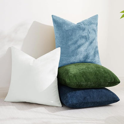 decorUhome Chenille Grey Blue Throw Pillow Covers 22x22 Inch Set of 2, Decorative Soft Couch Pillow Covers Solid Dyed Accent Farmhouse Neutral Square Pillow Cases for Sofa Bed Living Room