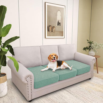 hyha Individual Couch Cushion Covers, Stretch Magic Sofa Seat Cushion Covers Washable, Dog Couch Sofa Slipcover for Pets, Kid with Elastic Bottom(3PC, Green)