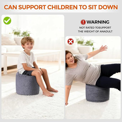 Pouf Ottoman Foot Rest, Comfortable & Soft, Round Footstool Ottoman for Living Room, Bedroom, Office, Room Decoration, Corduroy Foot Stool Pouf with Odorless & Anti-Clump Filling, Small Dark Grey