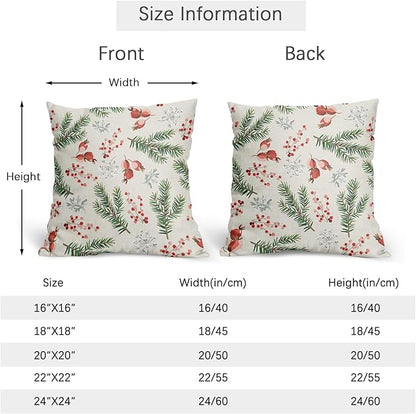 Beige Christmas Pillow Covers 16x16 Set of 2 Green Red Xmas Berries Twigs Rustic Decorative Outdoor Farmhouse Zipper Pillowcases Decorations Winter Holiday Throw Cushion Cover Decor for Couch Sofa Bed