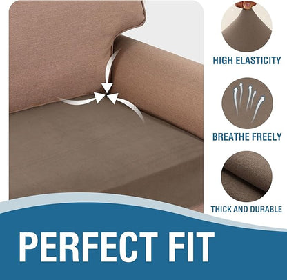 H.VERSAILTEX Fleece Couch Cushion Covers Stretch Couch Covers for 3 Cushion Couch Sofa Thick and Soft Couch Cushion Covers Washable (3 Seater Cushion Cover, Taupe)