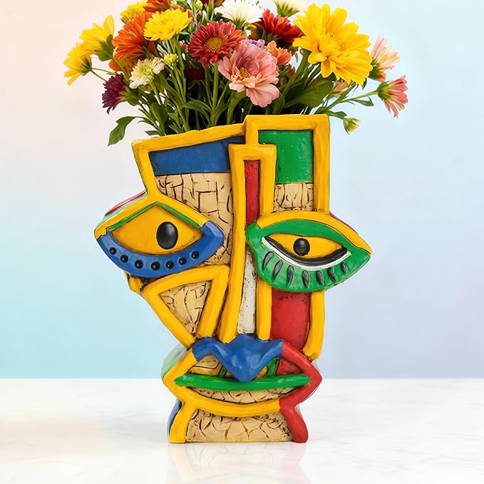 Abstract Face Planters Pots,Unique Head Planter for Indoor Plants,Resin Picasso Flowerpot with Drainage Hole,Cute Plant Pots for Outdoor Garden Decor & Home Art Decoration