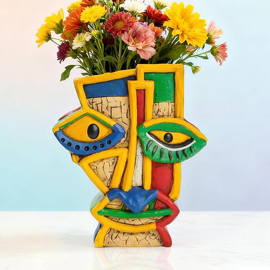 Abstract Face Planters Pots,Unique Head Planter for Indoor Plants,Resin Picasso Flowerpot with Drainage Hole,Cute Plant Pots for Outdoor Garden Decor & Home Art Decoration