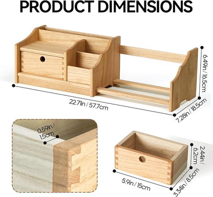 KIRIGEN Desktop Adjustable Organizer Storage Book Shelf with Drawer Wooden Desk Bookcase Workplace Storage Station Expandable Book Rack Fully Assembled SSSJ-S-NA