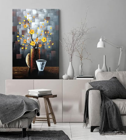 Wieco Art Silent Beauty Modern Abstract Flower Oil Paintings on Canvas Wall Art for Bedroom Living Room Wall Decorations Home Decor 100% Hand Painted Stretched and framed Contemporary Floral Artwork