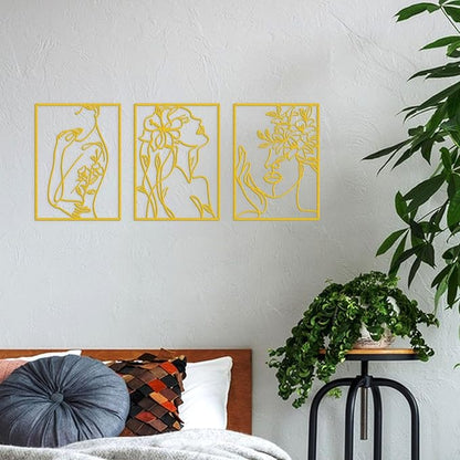 KOYILTD 3 Pcs Minimalist Gold Wall Decor Female Body Minimalist Line Wall Art Modern Aesthetic Home Decoration Abstract Wall Art for Home Living Room Bedroom Bathroom (Charming, Gold, Large)