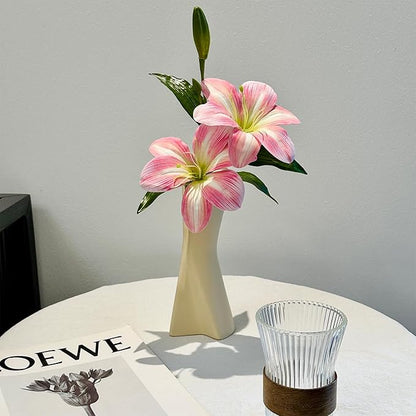 Twisted Ceramic Vase - 9" White Modern Sculptural Vase, Geometric Flower Holder for Table, Shelf & Mantel - Minimalist Home Decor