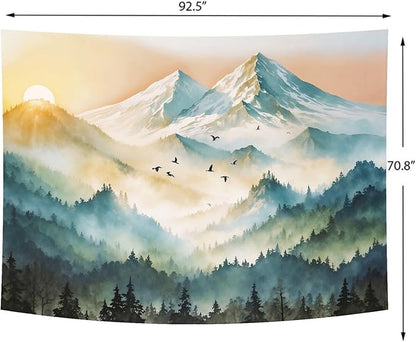 Delur Mountain Tapestry Boho Misty Sunset Forest Tree Tapestry Wall Hanging Sunrise Nature Landscape Psychedelic Headboard for Bedroom Living Room Home Decor (70.8" x 92.5")