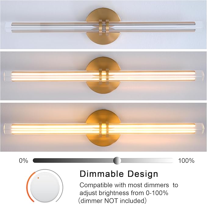 Modern Gold Crystal Picture Light for Wall Hardwired, 24 Inch Dimmable Painting Lights for Wall Art, Vanity, Over Mirror, Paintings, Living Room, Picture Frame (Includes Bulb)