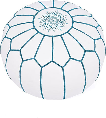 Marrakesh Gallery Genuine Leather Round Pouf Unstuffed - Moroccan Ottoman Footstool, Footrest Cover - Boho Decor - Bohemian Living Room, Bedroom, Kids Room, Gift & Wedding