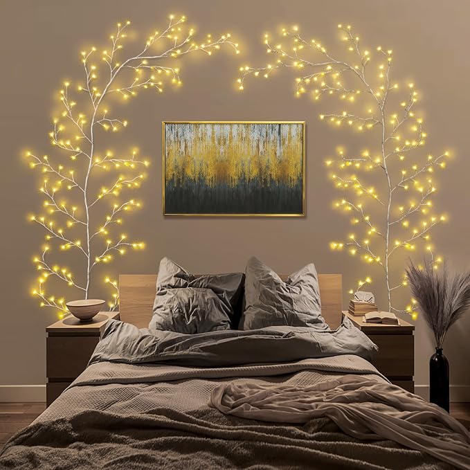 160LED Plug-In Vine Lights With Remote - Indoor Artificial Plants Flowers Tree Willow Decor for Walls, Bedroom, Living Room, Kitchen, Coffee Shop - Warm White (White)