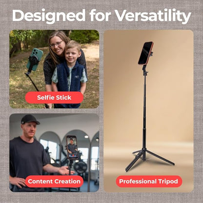 Magnetic Tripod & Selfie Stick with Bluetooth Remote | Foldable Travel Stand for iPhone 12/13/14/15 | 180° Adjustable Head, Locking Legs, Phone Clip Included