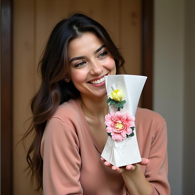 MTME Porcelain vase with Flowers, Memorabilia, Wedding Gifts, Aesthetic Sculpture Home décor (Pink)