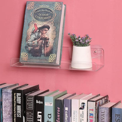 Sooyee Acrylic Shelves,8 Pack 15 Inch Floating Wall Mounted Shelves, Funko Pop Display Case,Invisible Kids Book Shelf,Picture Ledge Shelf Decor Accents,Bathroom Shelf,Clear