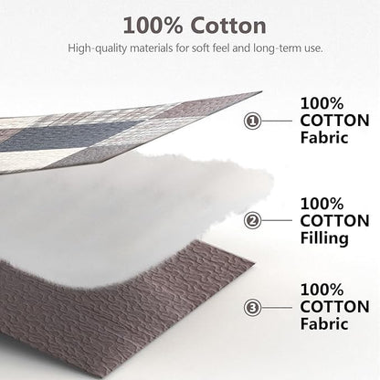 100% Cotton Quilts Queen Size, Queen Quilt Bedding Set Bedspread, Patchwork Plaid Quilt for Queen Bed, 3 Pieces Farmhouse Reversible Lightweight Comforter Bed Spread, Gray/Brown/Beige