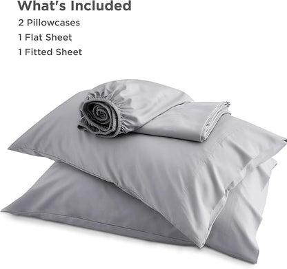 Bedsure Full Size Bed Sheets, Cooling Sheets, Rayon Derived from Bamboo, Breathable & Soft, Deep Pocket Up to 16 Inches, Hotel Luxury Silky Bedding for Hot Sleepers, Silver Grey
