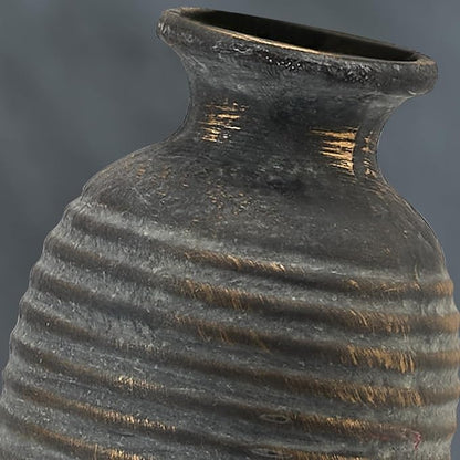 Ceramic Natural Rustic Vase, 14.4 Inch Large Vintage Flower | Threaded Decorative | Farmhouse Tall Vase for Home Decor, Living Room, Shelf Decor, Gift, Bronze