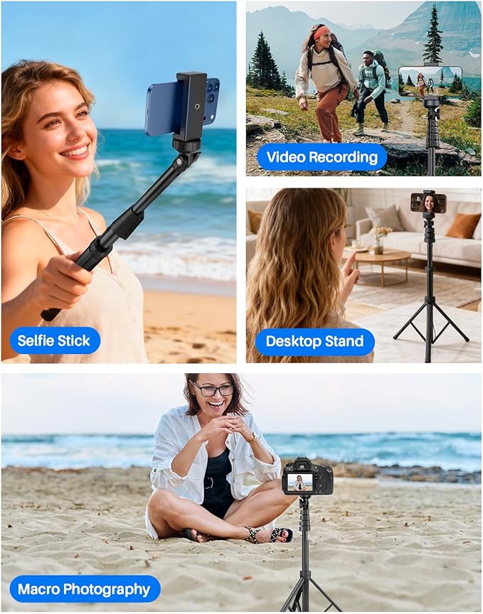 67" Phone Tripod, MIIASI Extendable Tripod for iPhone, Selfie Stick with Remote and Phone Holder, Compatible with iPhone/Android/Camera, Light Stand