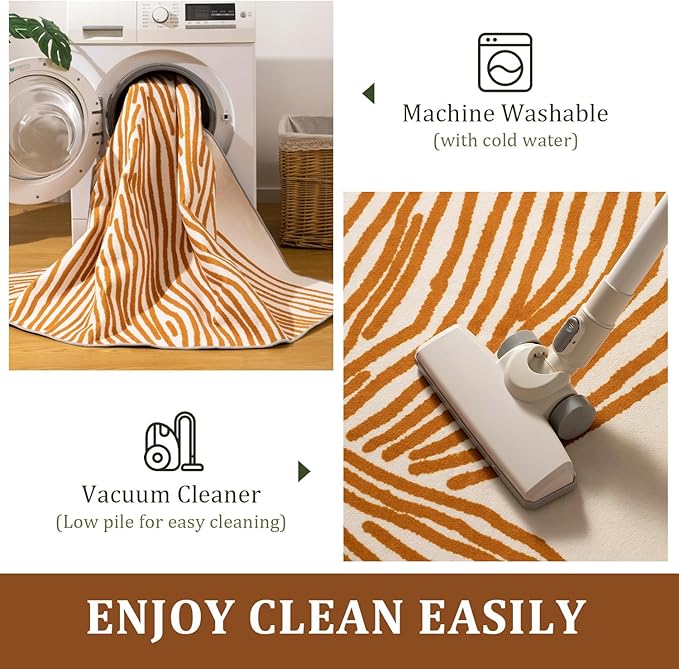 YIHOUSE Orange Rug for Living Room, 6×9 Modern Abstract Area Rug, Geometric Contemporary Wave Striped Rugs for Playroom Nursery, Washable Nonslip Large Rug for Bedroom Dining Room