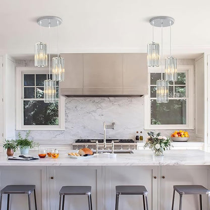 Chrome Pendant Lighting Modern Pendant Light, Mini Crystal Chandeliers,Adjustable Pendant Light Fixture for Kitchen Island Dinning Room Corridor Bedroom(Chrome 3-Light)