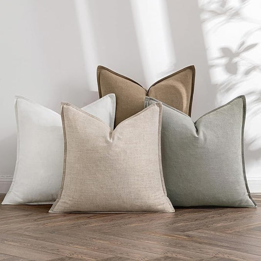 MIULEE Neutral Linen Pillow Covers Pack of 4 Decorative Natural Solid Throw Pillow Covers Soft Accent Boho Farmhouse Couch Pillowcases Modern Spring Home Decors for Living Room Bed Sofa 24x24 Inch