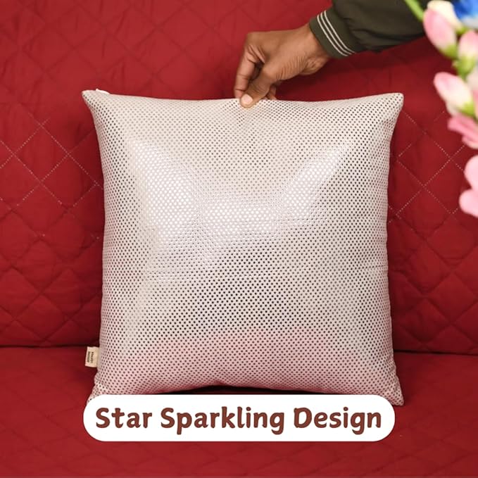 Star Sparkling Suede Leather Pillow Cover, Square Soft Silver Metallic Throw Pillow Covers, Pillow Cases for Home Décor, Sofa, Couch Chair, Car (20x20 Inches, Sparkling White Pack of 2)