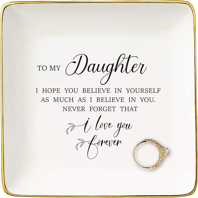 Meaningful Birthday Graduation New Year Christmas Gifts for Daughter from Mom,Dad,Reminder Gifts,Motivational Present,Encouraging Present,Ceramic Jewelry Tray Trinket Holder Ring Dish