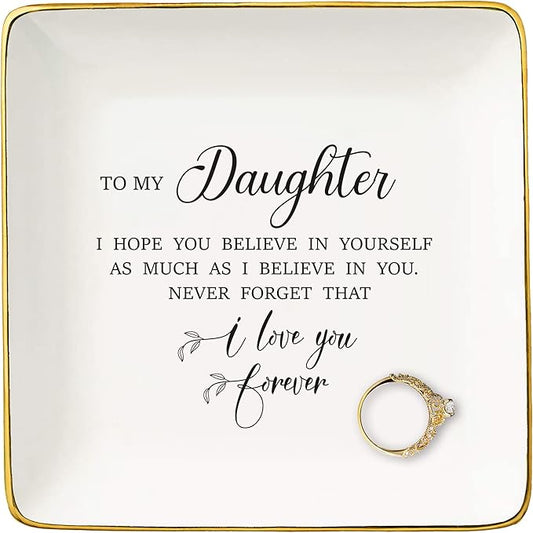 Meaningful Birthday Graduation New Year Christmas Gifts for Daughter from Mom,Dad,Reminder Gifts,Motivational Present,Encouraging Present,Ceramic Jewelry Tray Trinket Holder Ring Dish