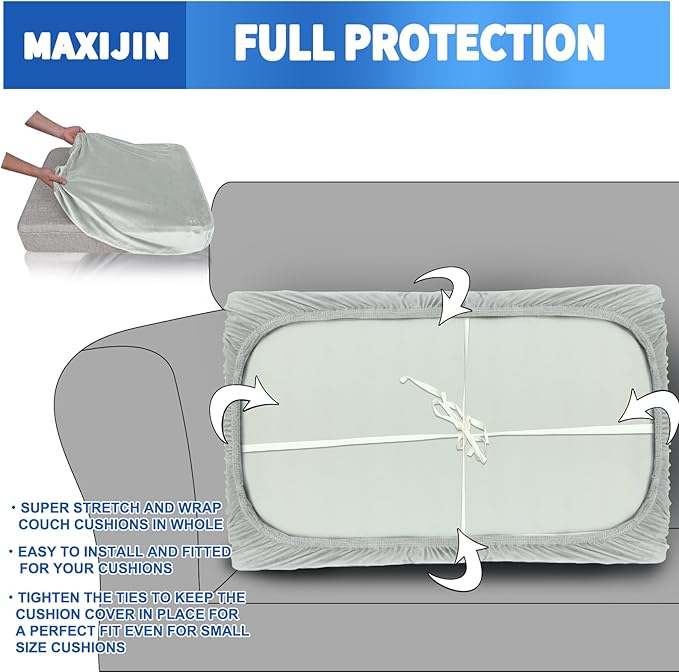 MAXIJIN 1 Piece Velvet Chaise Cover Stretch Sectional Couch Covers for L Shaped Sofa Fitted Soft Chaise Lounge Cushion Cover Sofa Slipcover with Elastic Bottom (Chaises Cover, Silver Grey)