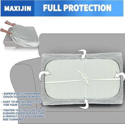 MAXIJIN Velvet Stretch Seat Cushion Covers Couch Cushion Cover for Individual Cushions Sofa Seat Cushion Slipcovers with Elastic Bottom (3 Piece XL Sofa Cushion Covers, Silver Grey)