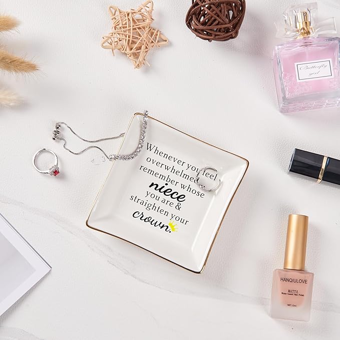 Niece Gifts from Auntie - Jewelry Dish Tray - 'When You Feel Overwhelmed...Straighten Your Crown', Birthday, Mother's Day, Christmas, Valentine's, Wedding, Graduation