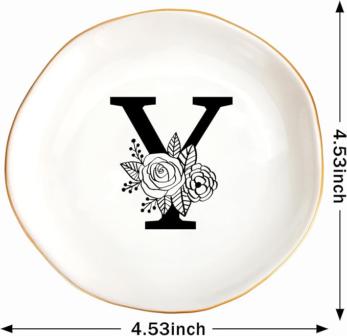 JoycuFF Initial Y Ceramic Jewelry Tray, Bridesmaid Bride Gifts, Mothers Day Christmas Anniversary Engagement Birthday Gifts for Women Couples, Trinket Dish for Rings Earrings Necklaces Bracelets Keys